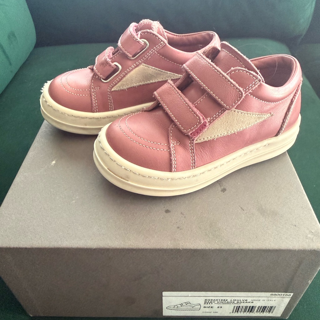 Rick Owens Kids Dusty Pink Leather Velcro Sneakers With Cream Accent